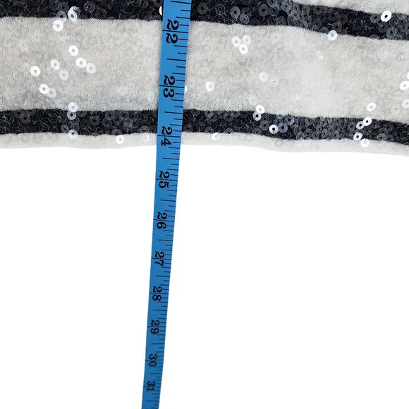 Express Sequin Women's Blouse Knit White Navy Stripe Short Sleeve Top Medium - Picture 6 of 8